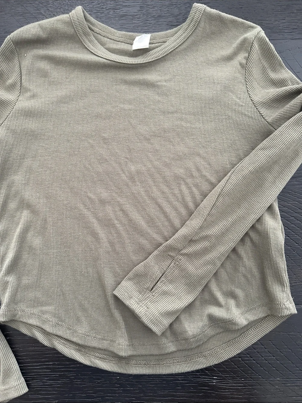 Girls Ultralite  Olive Ribbed Long Sleeve Top